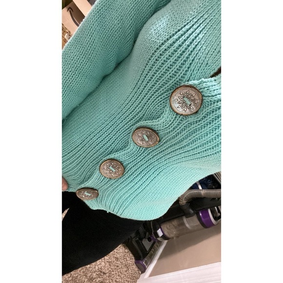 Vintage Pure Handknit Chunky Knit Button Front Crochet Sweater - Picture 11 of 14